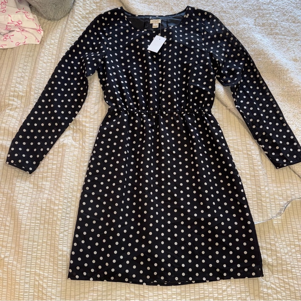NWT J Crew Black Polka Dot Dress 00